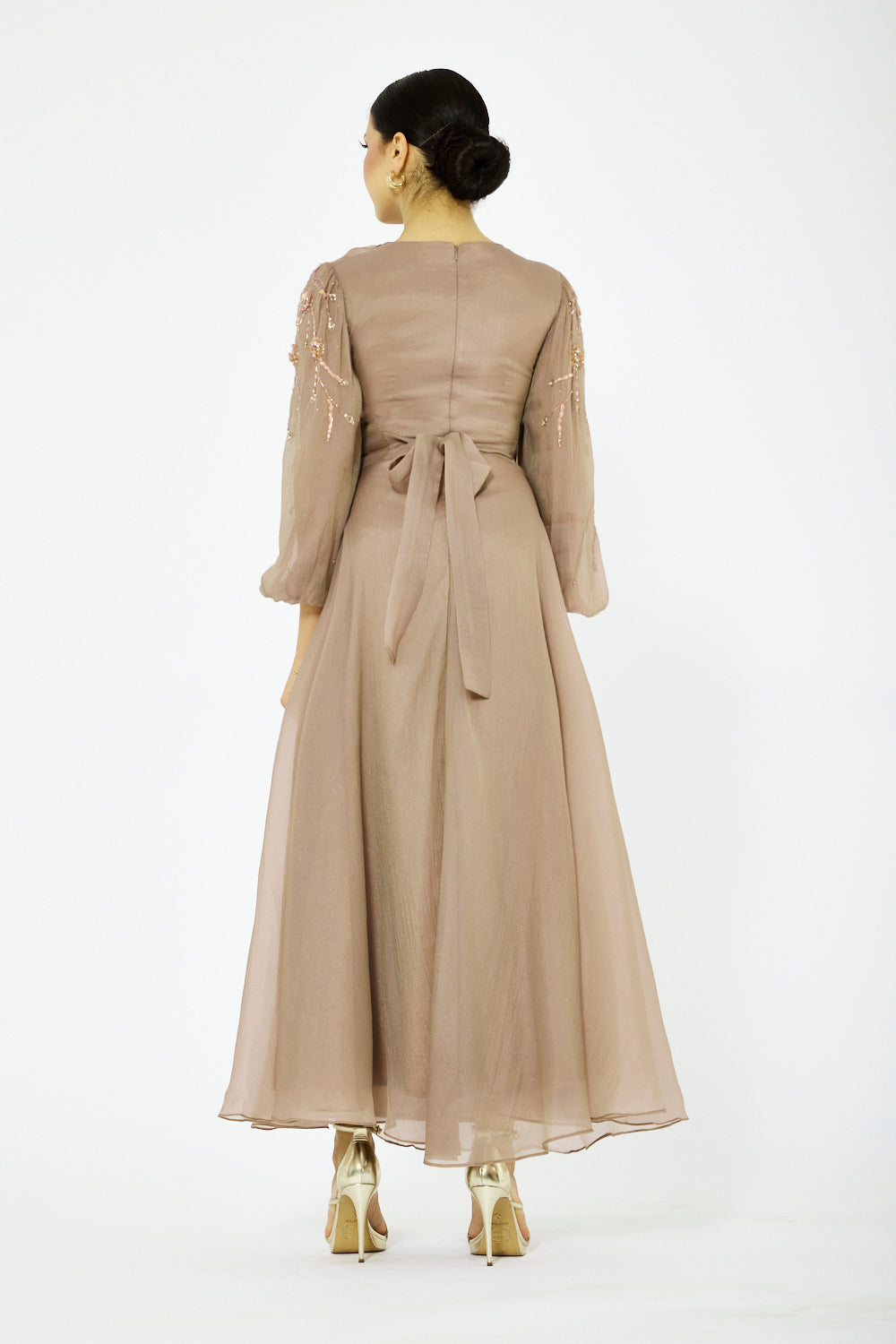 Ruched Bodice Balloon Sleeve Gown