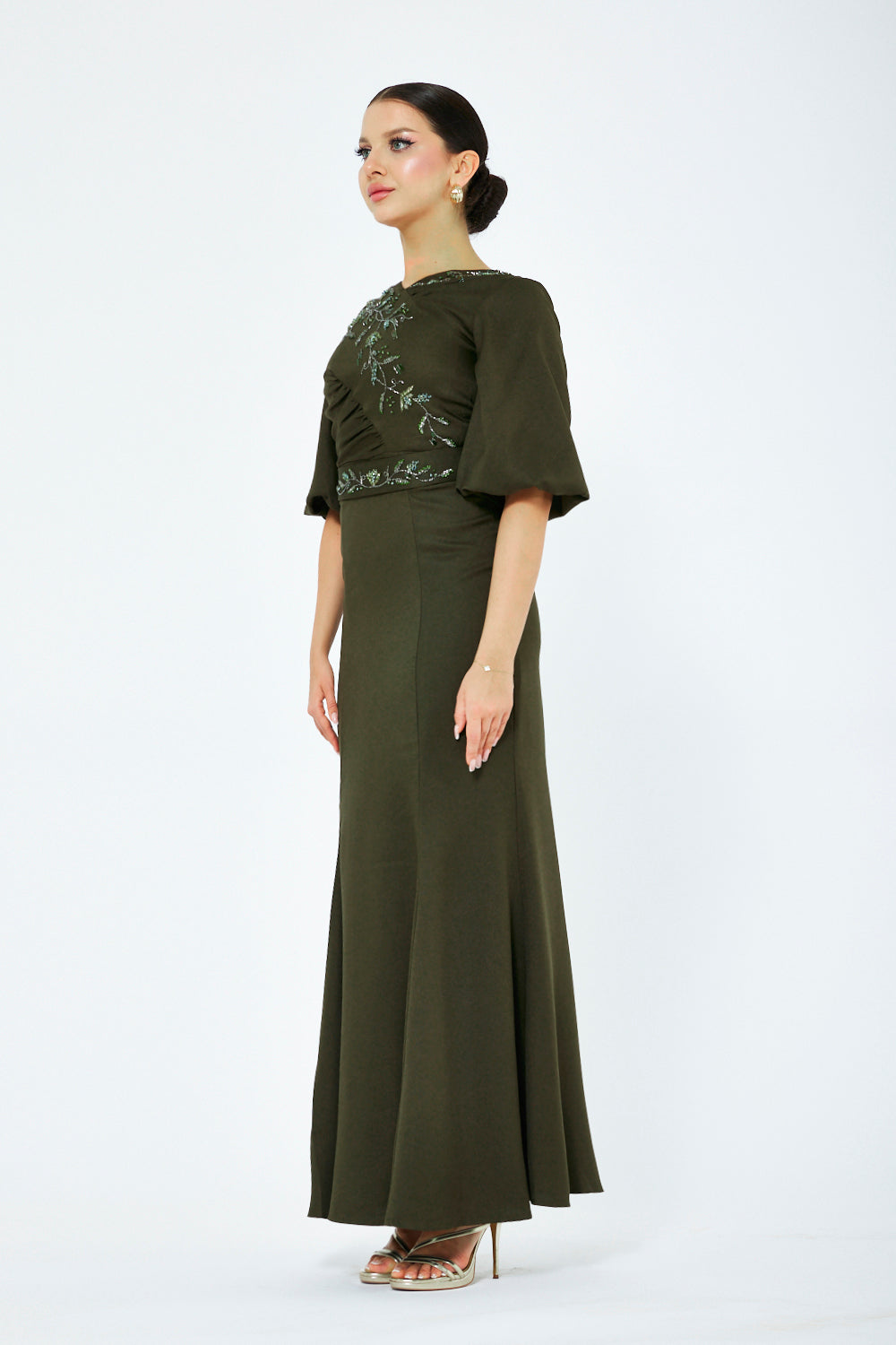 Vine Embroidered Drape Gown