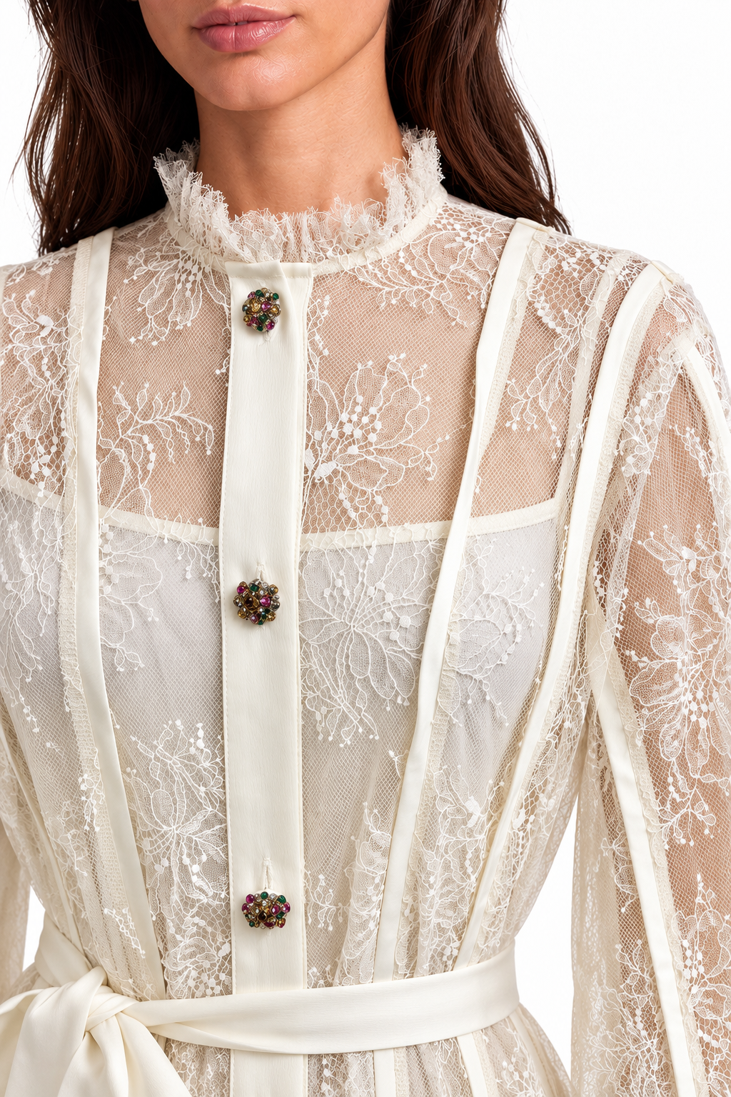 "Dahlia" Embellished High-Neck Lace Dress