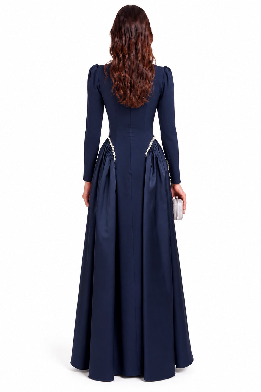 "Mira" Crepe Sculpted Drop Waist Gown