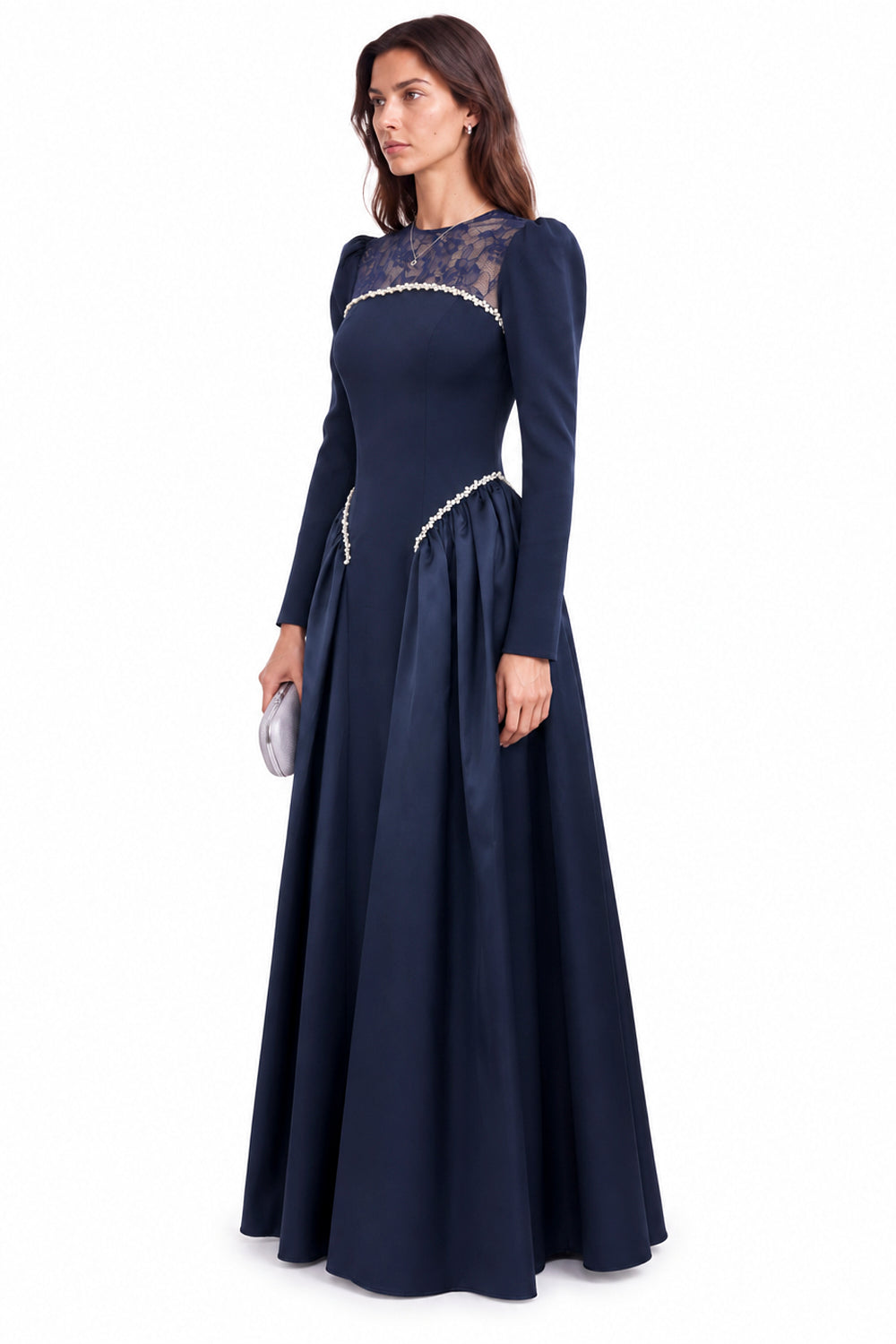 "Mira" Crepe Sculpted Drop Waist Gown