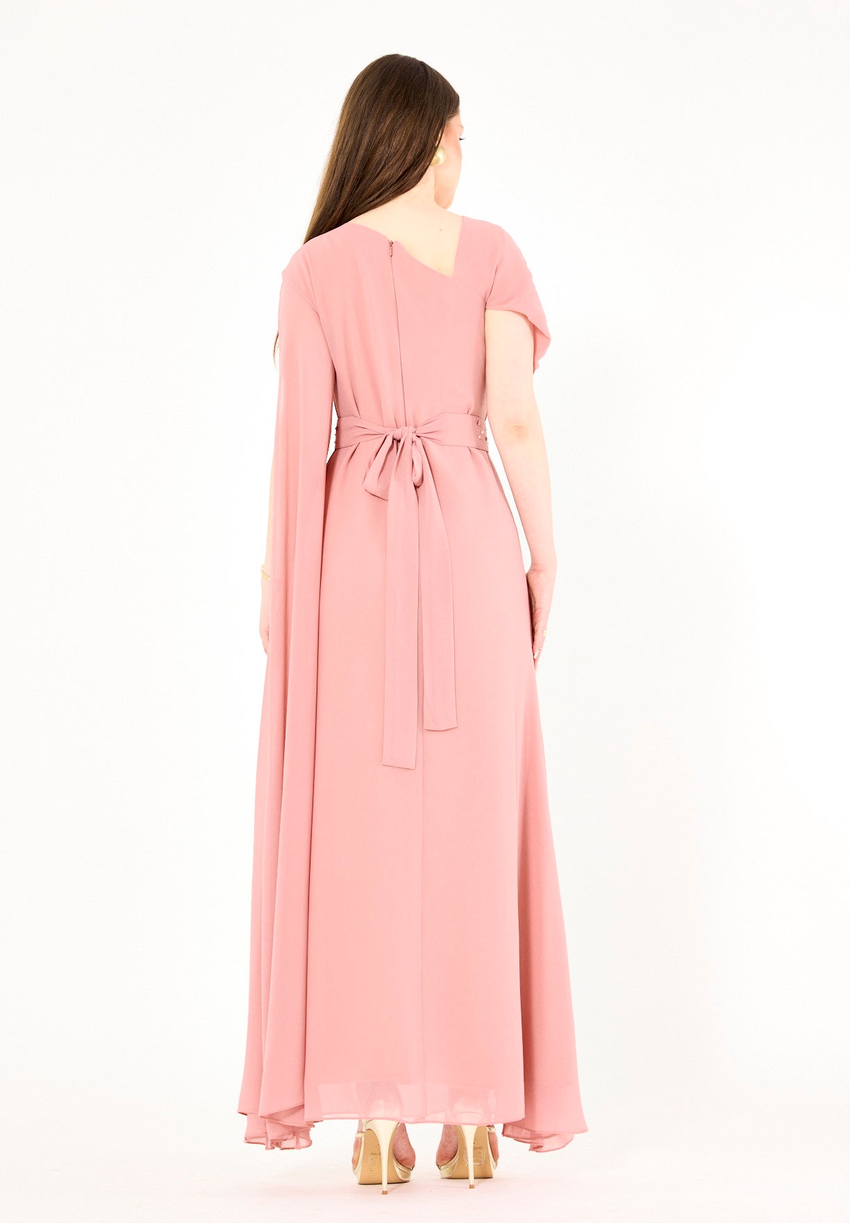 Cape Sleeve Embellished Evening Gown