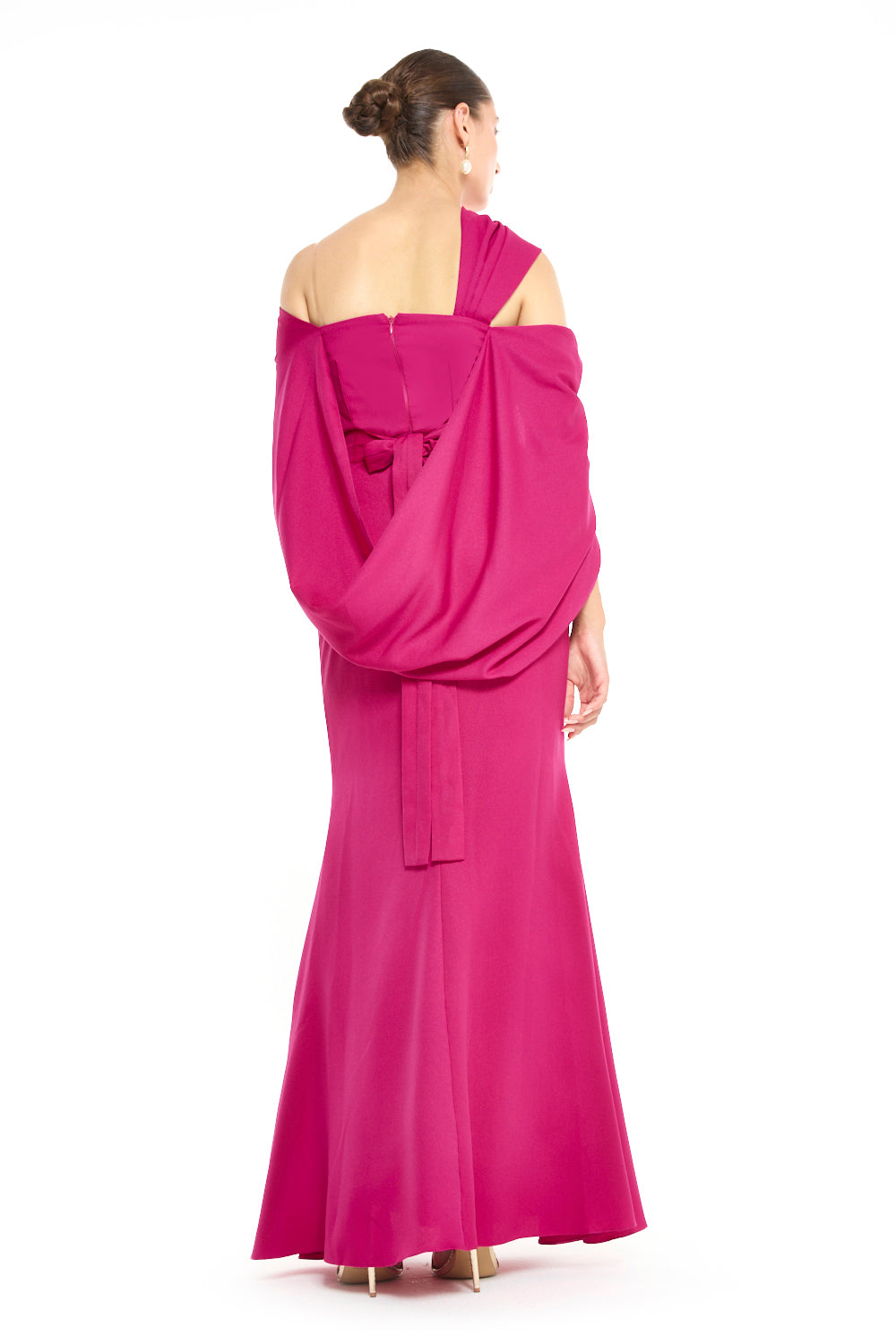 One-Shoulder Draped Gown with Beaded Bodice
