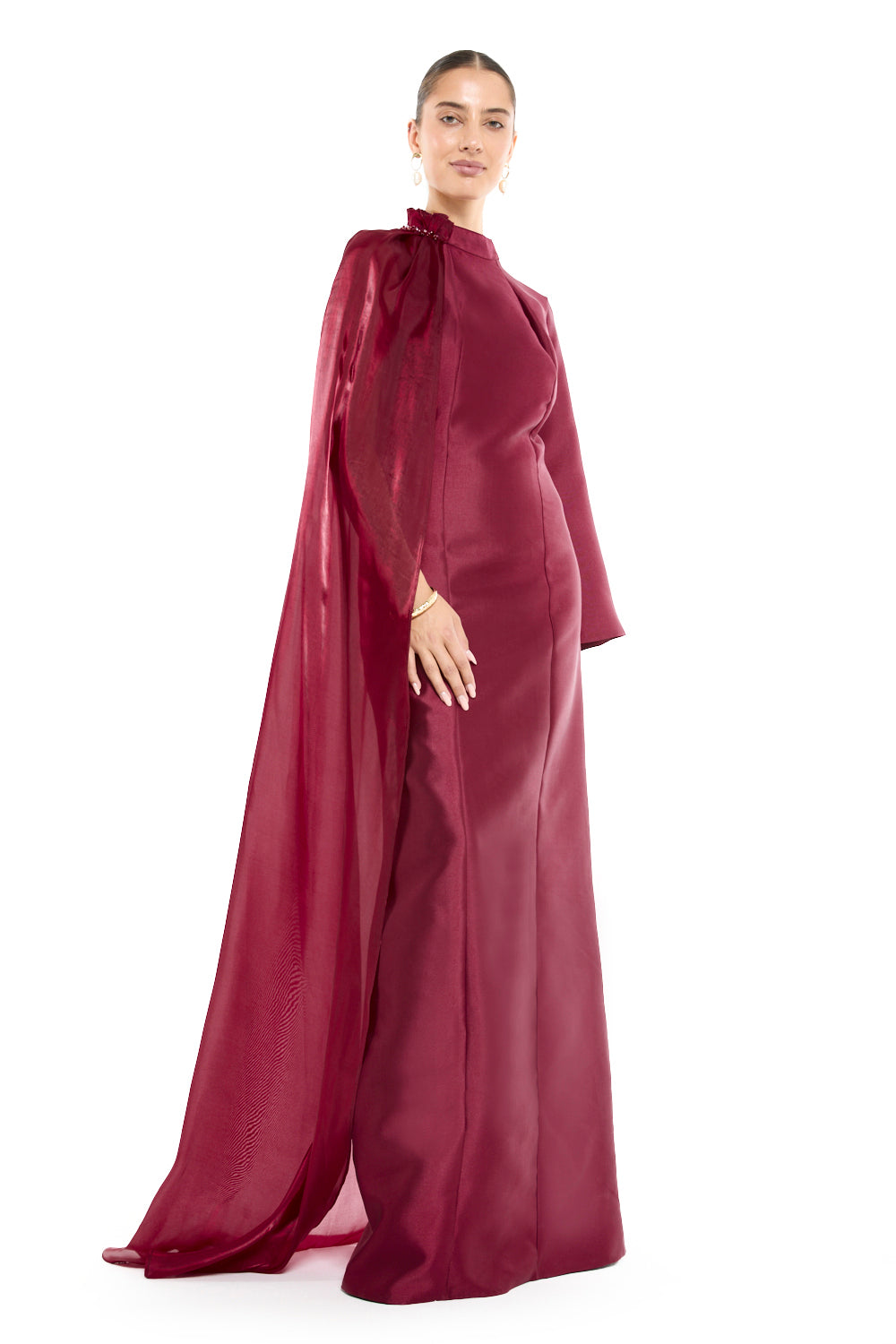 High Neck Cape Panel Gown