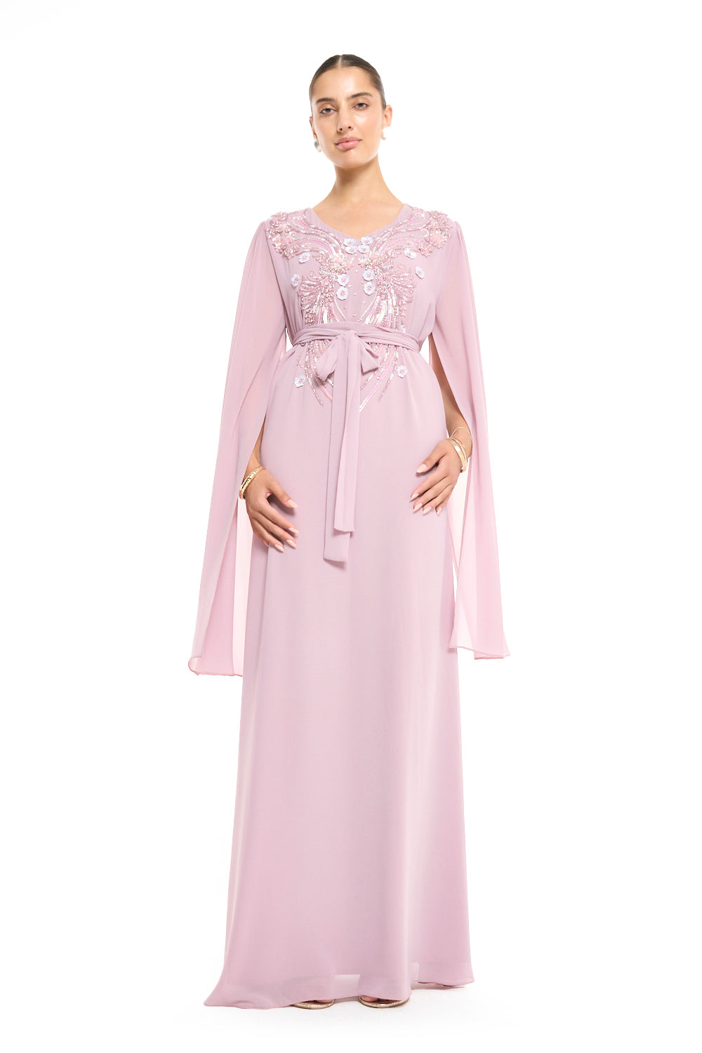 Floral Embellished Cape Dress