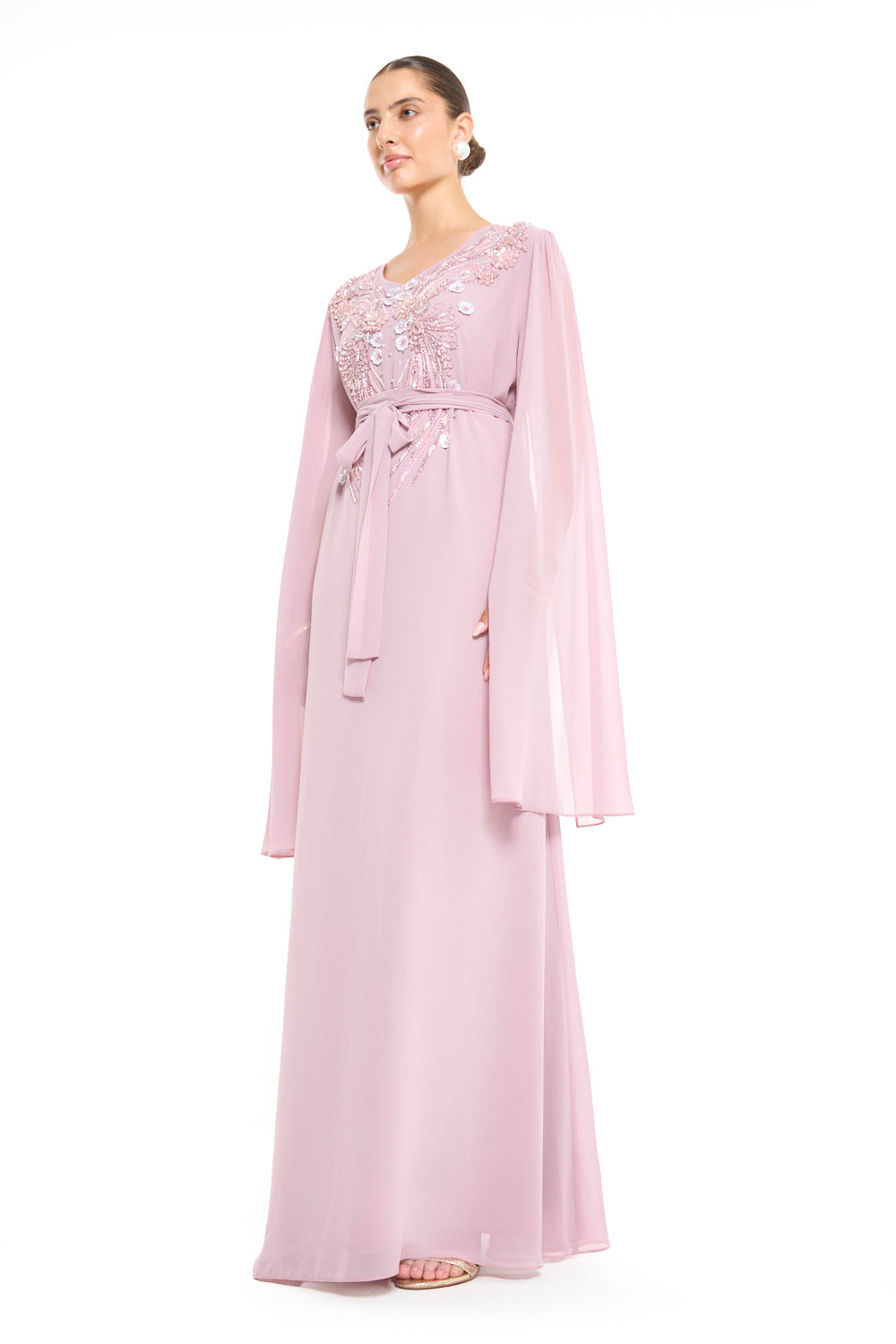 Floral Embellished Cape Dress