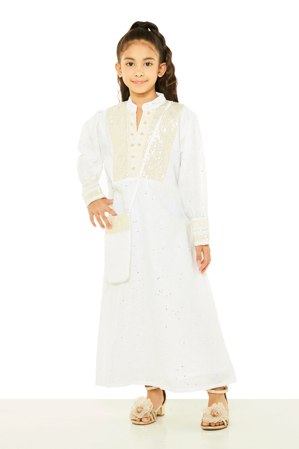 Embroidered Yoke Jalabiya with Crossbody Bag