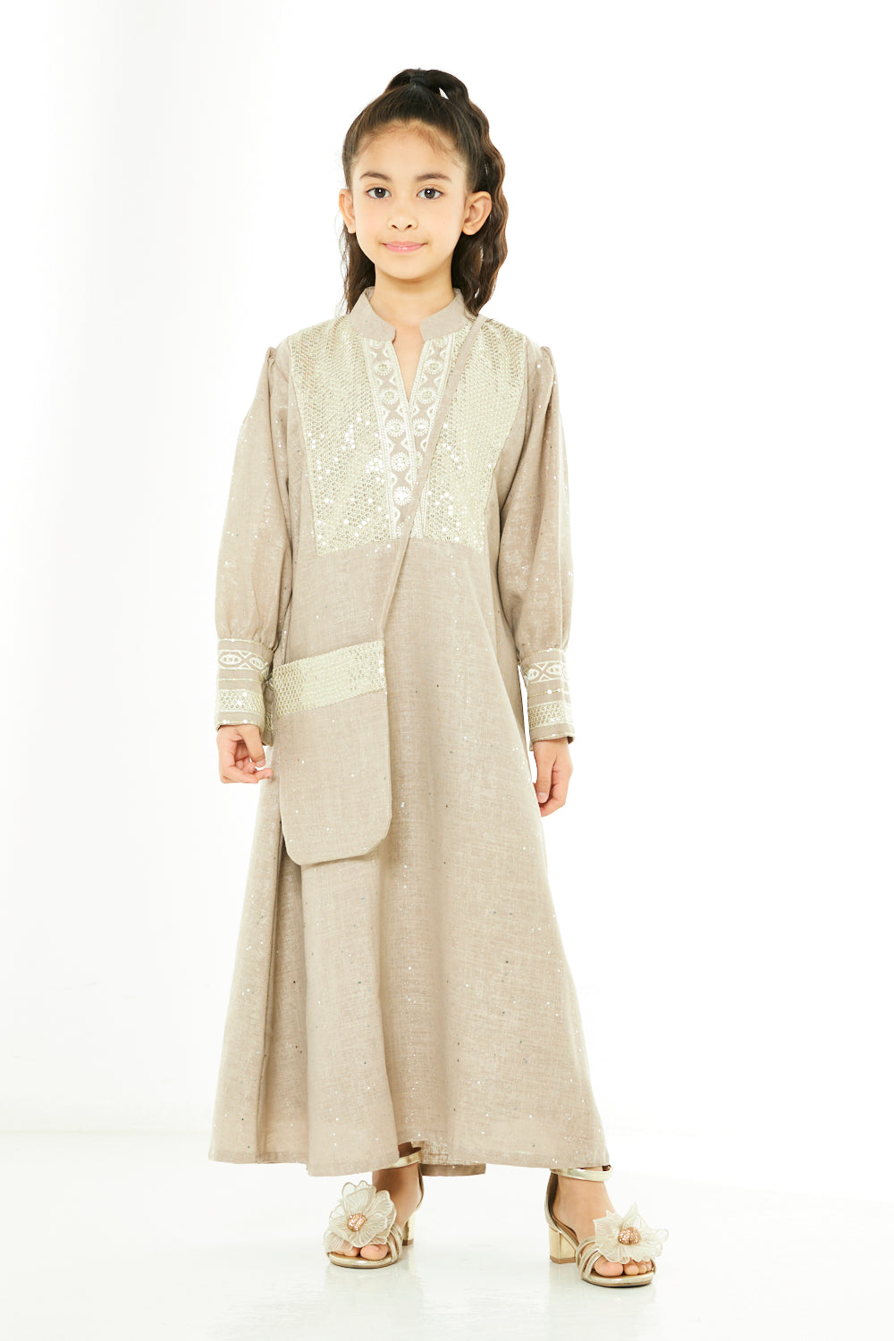 Embroidered Yoke Jalabiya with Crossbody Bag