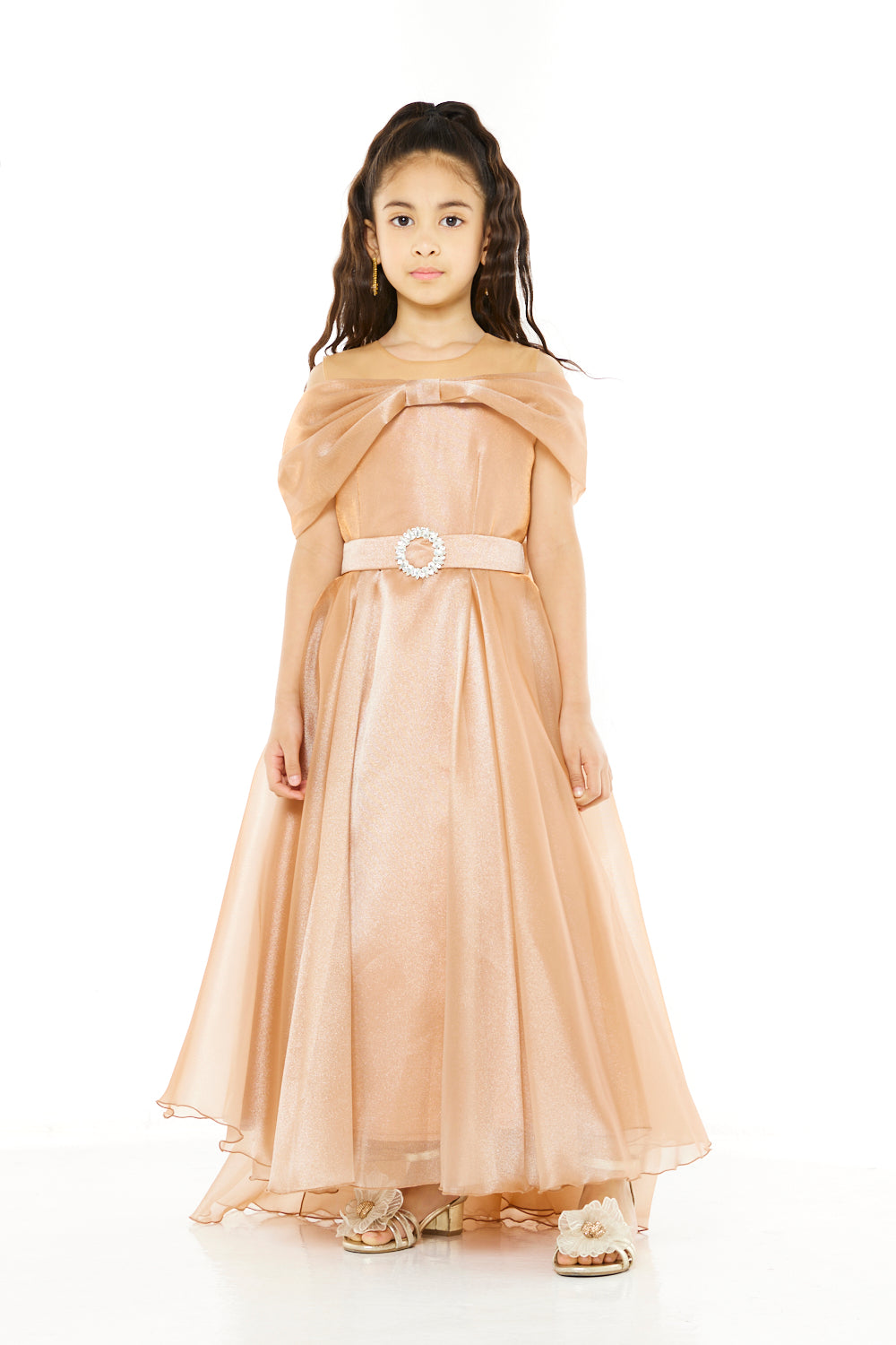 Bow-Draped Belted Gown