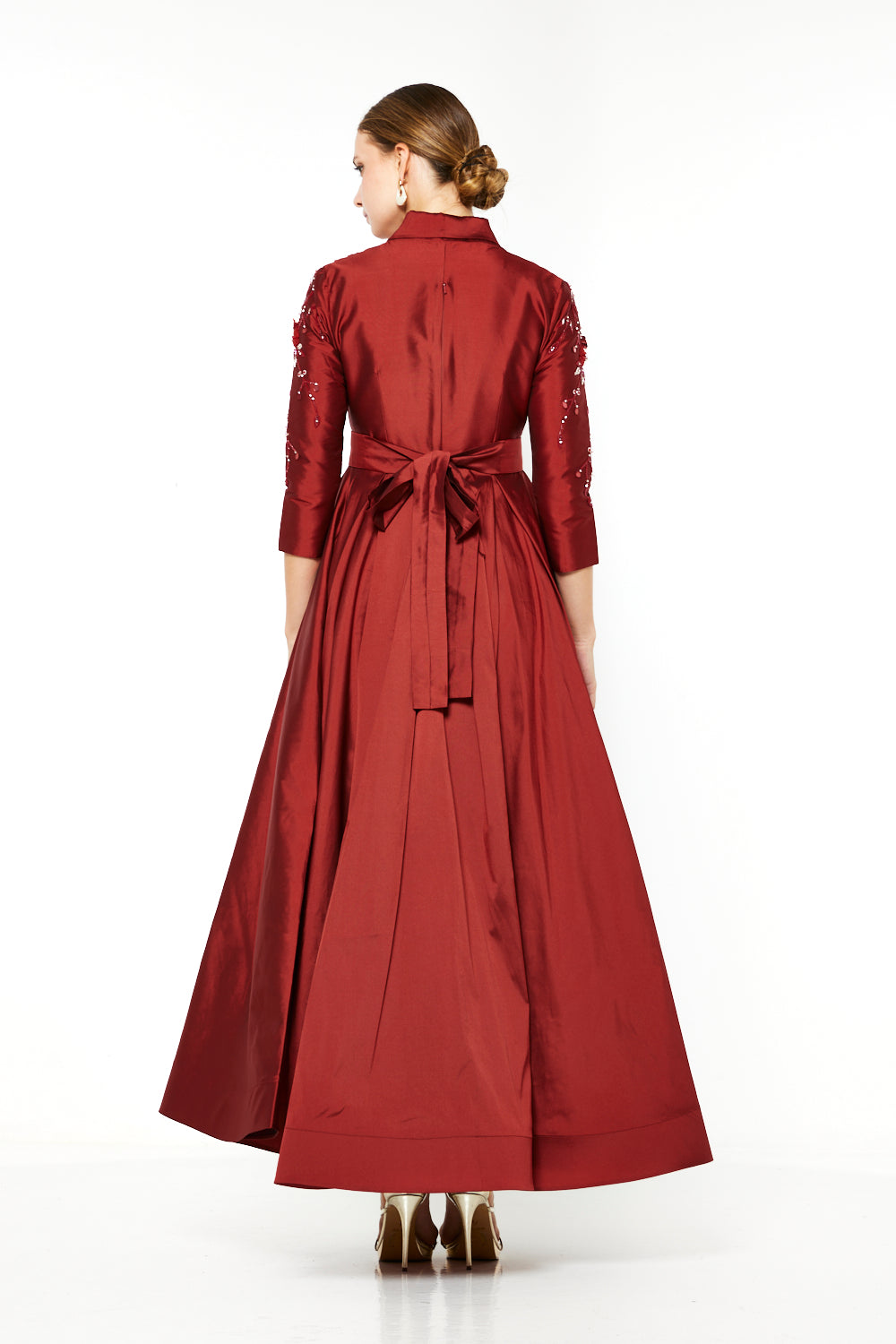 Embroidered Empire-Line Panel Gown