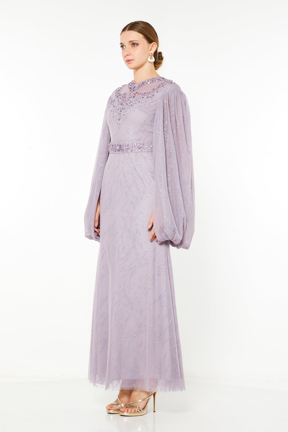 Embellished Cape-Style Gown