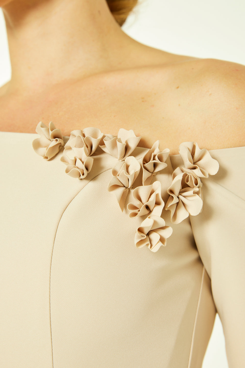 Asymmetric Floral Appliqué Cape Gown