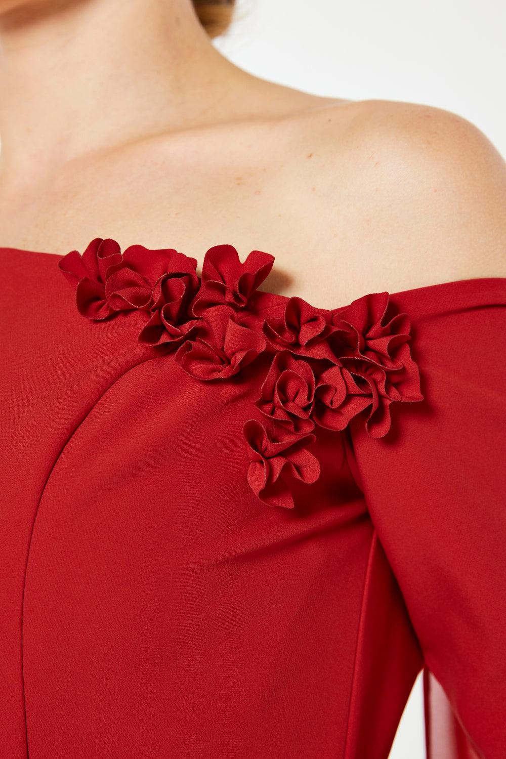 Asymmetric Floral Appliqué Cape Gown