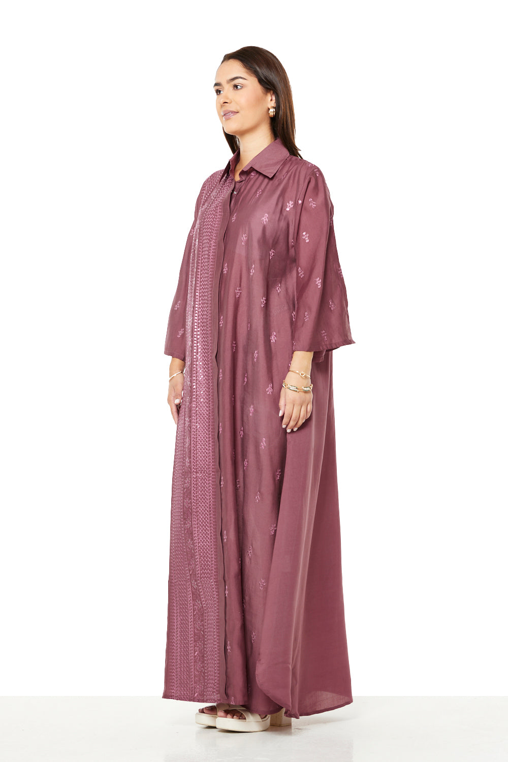 All-over Embroidered Panel Shirt Style Jalabiya