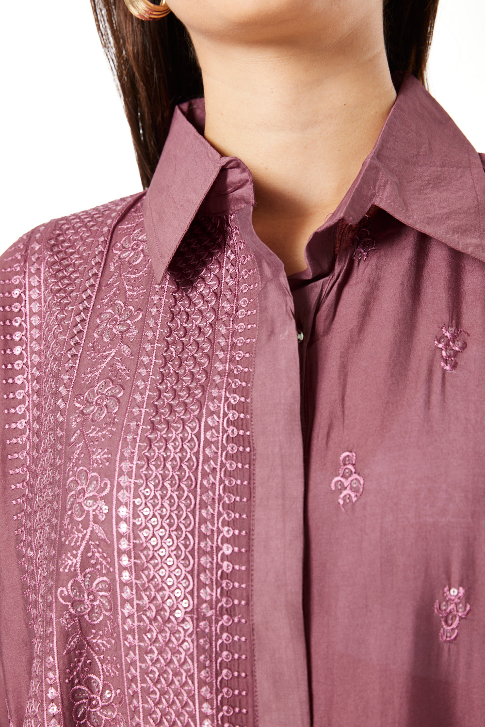 All-over Embroidered Panel Shirt Style Jalabiya
