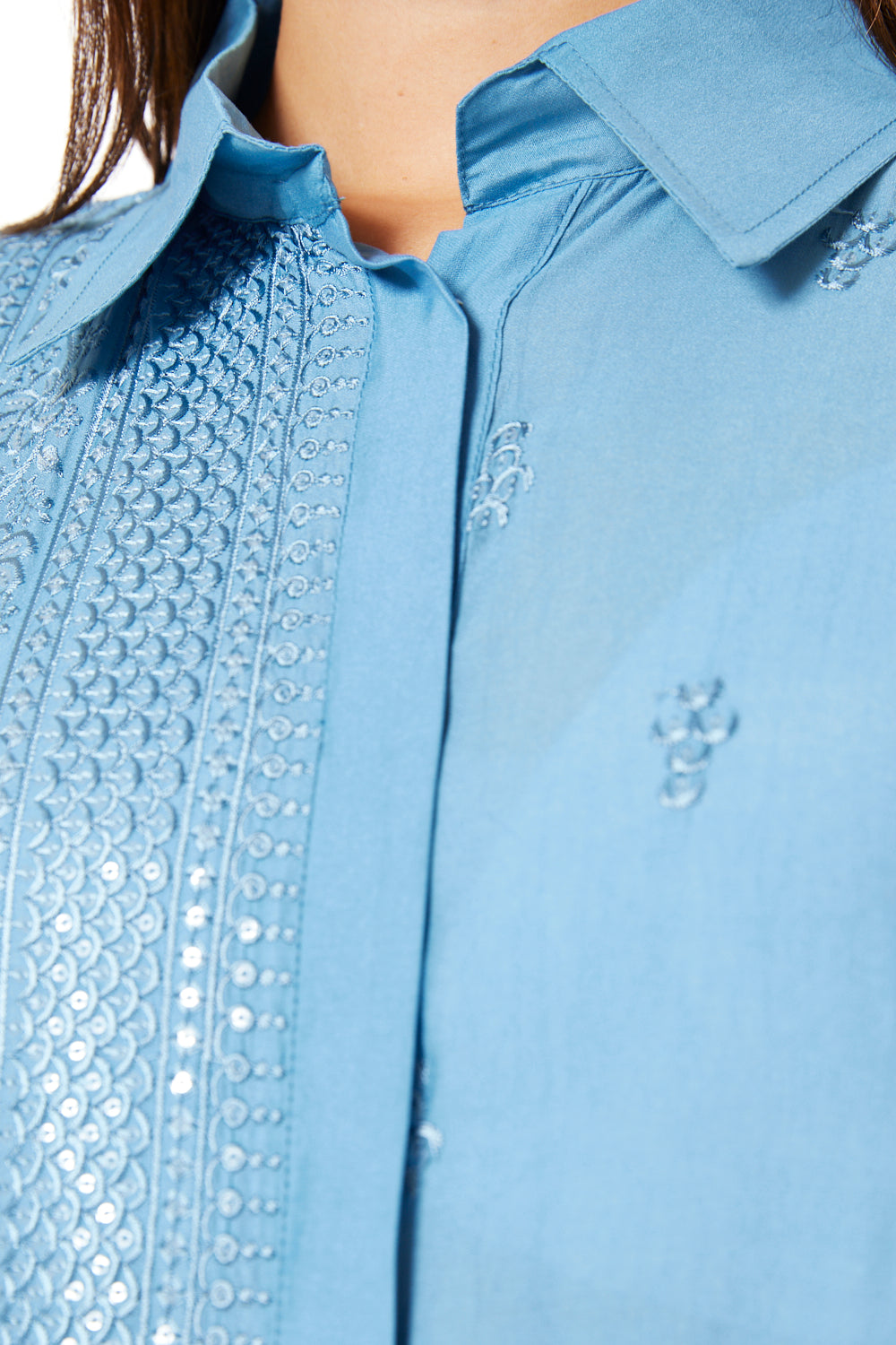 All-over Embroidered Panel Shirt Style Jalabiya