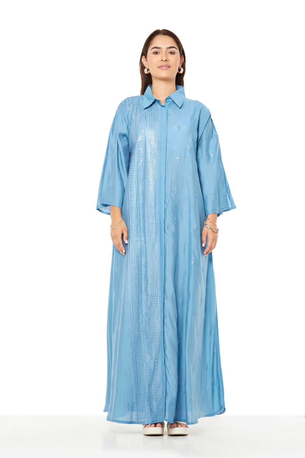 All-over Embroidered Panel Shirt Style Jalabiya