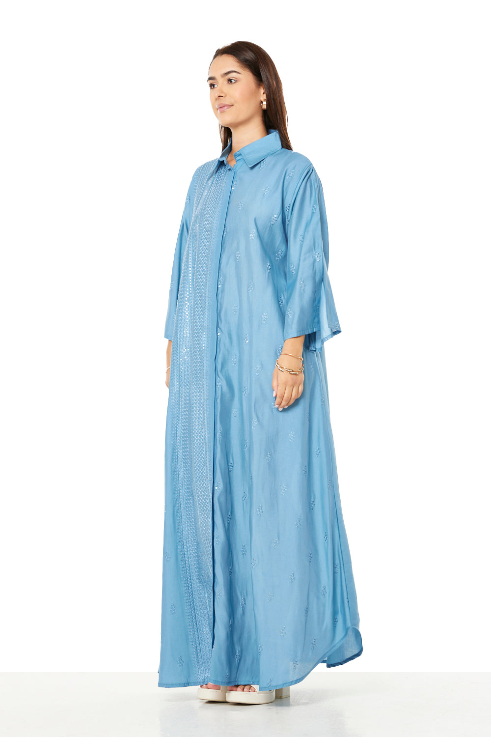 All-over Embroidered Panel Shirt Style Jalabiya