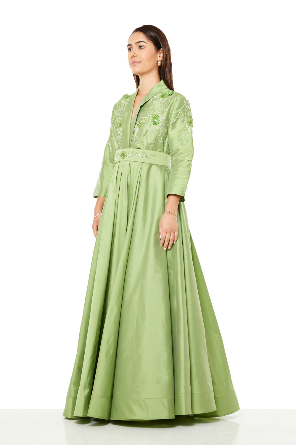 Embroidered Empire-Line Panel Gown