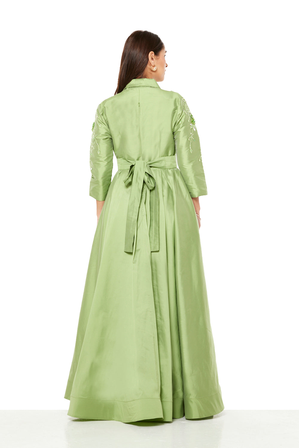 Embroidered Empire-Line Panel Gown