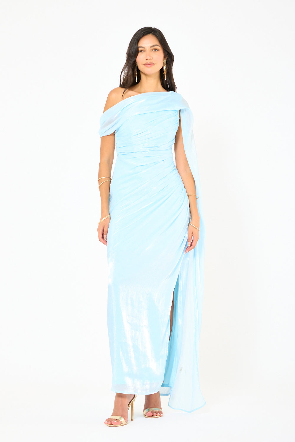 Liquid Sheen One-Shoulder Gown