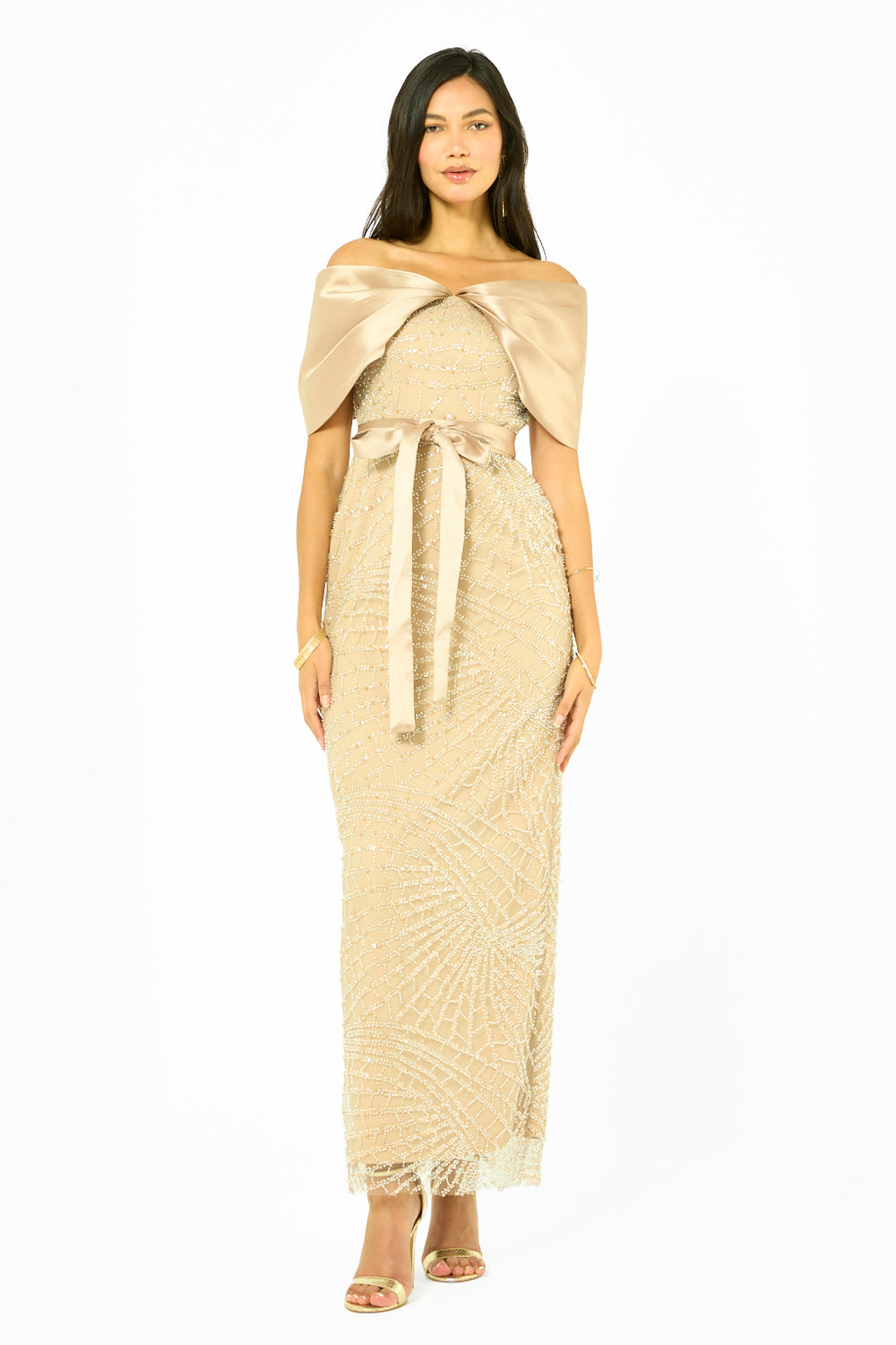 Crystal Web Off-Shoulder Column