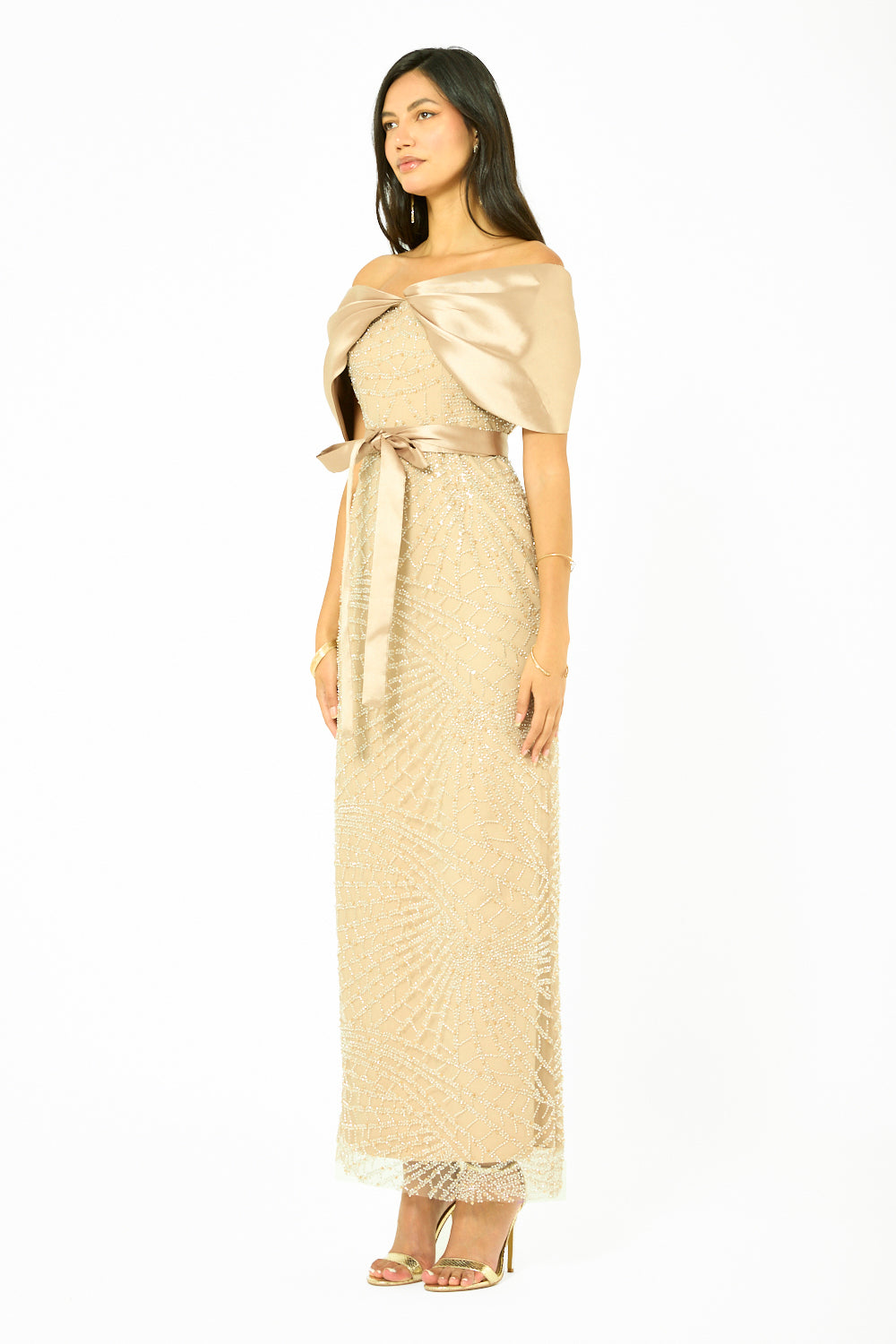 Crystal Web Off-Shoulder Column