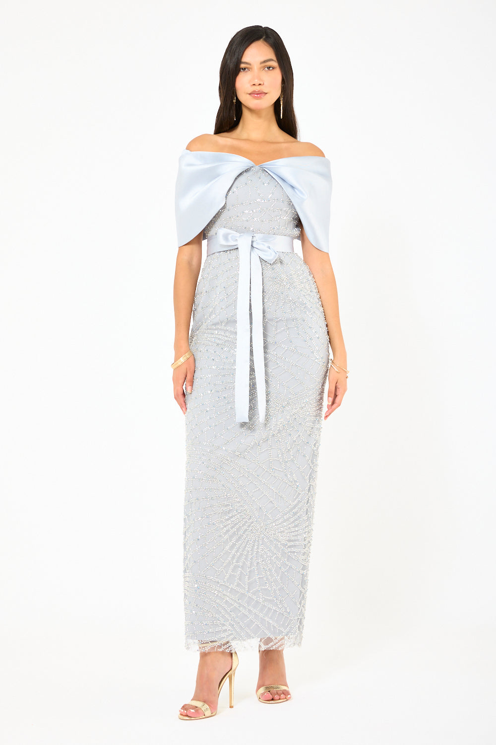 Crystal Web Off-Shoulder Column