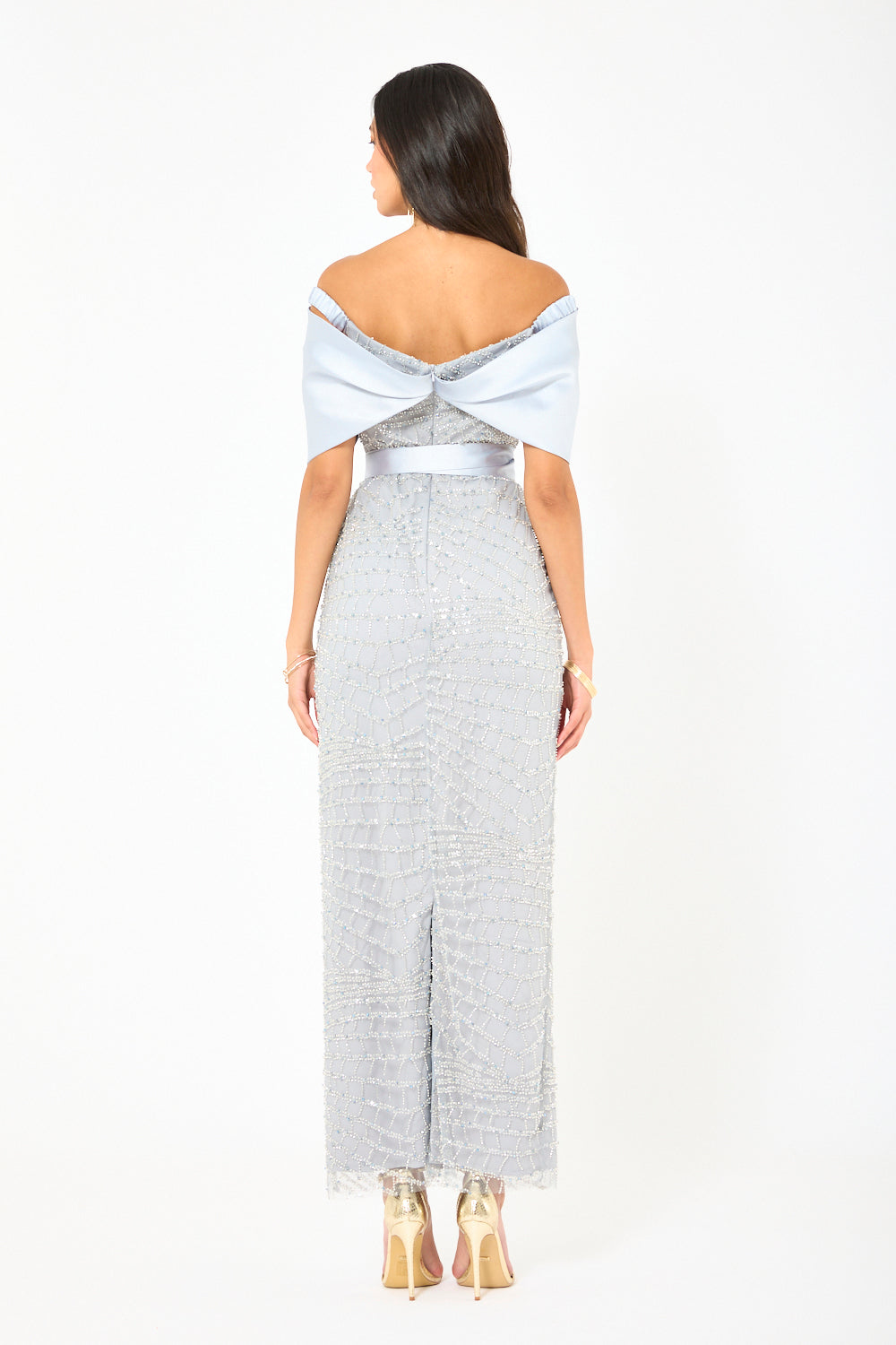 Crystal Web Off-Shoulder Column