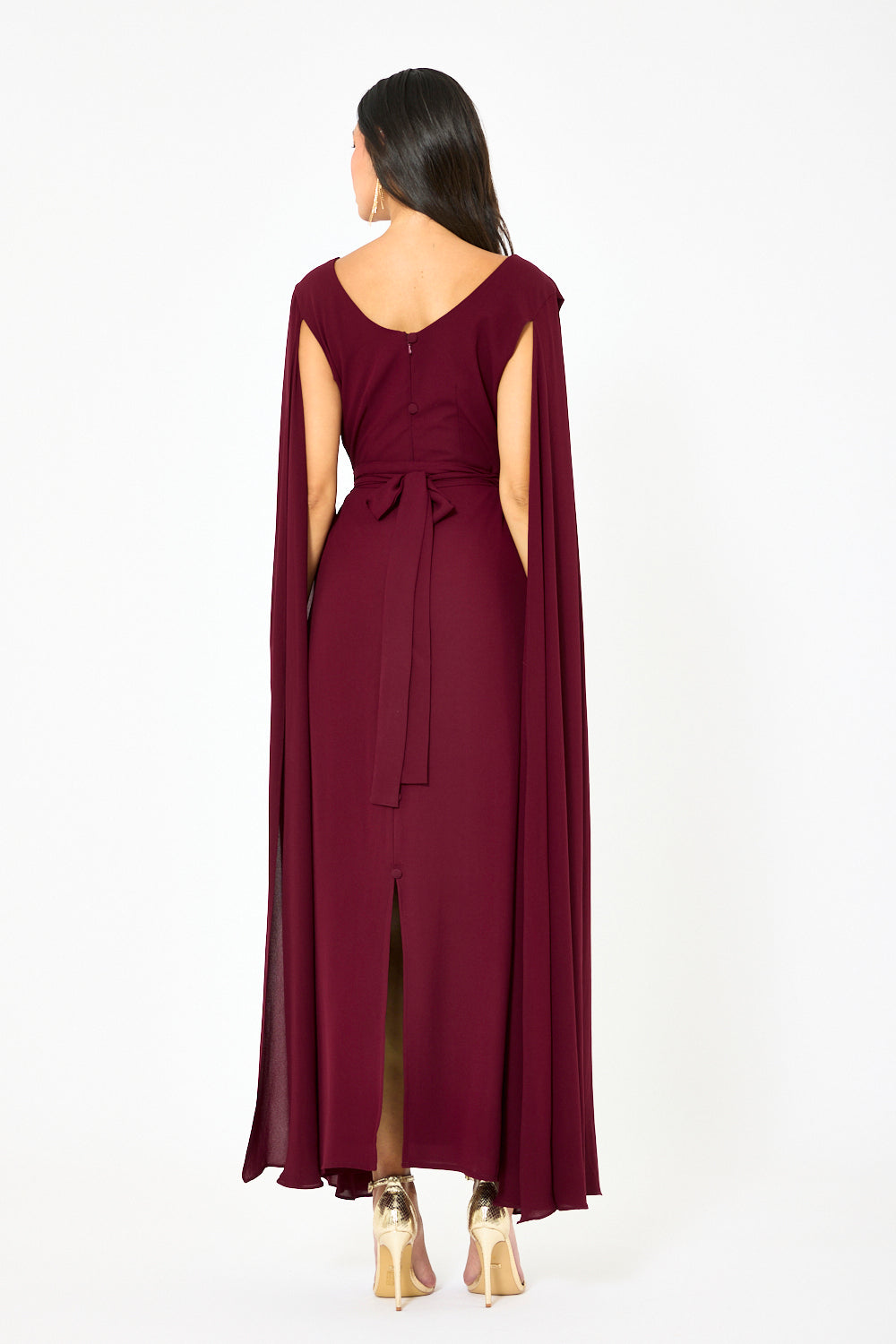 Draped Cowl Neck Cape Flow Gown