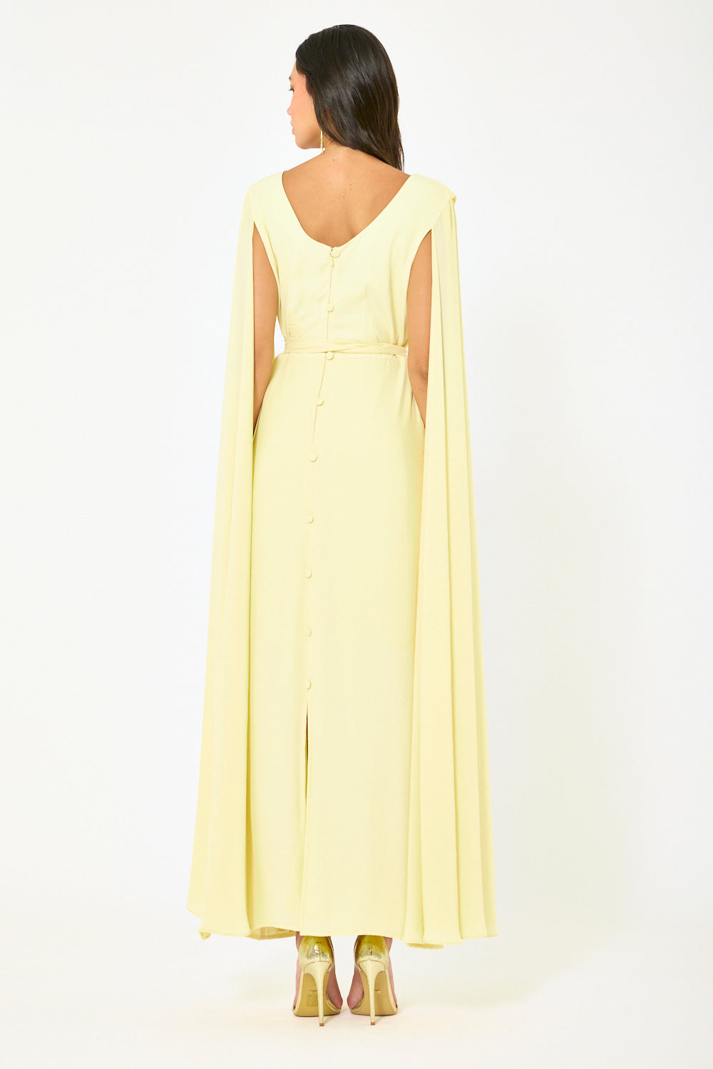 Draped Cowl Neck Cape Flow Gown