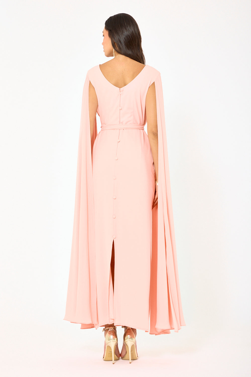 Draped Cowl Neck Cape Flow Gown