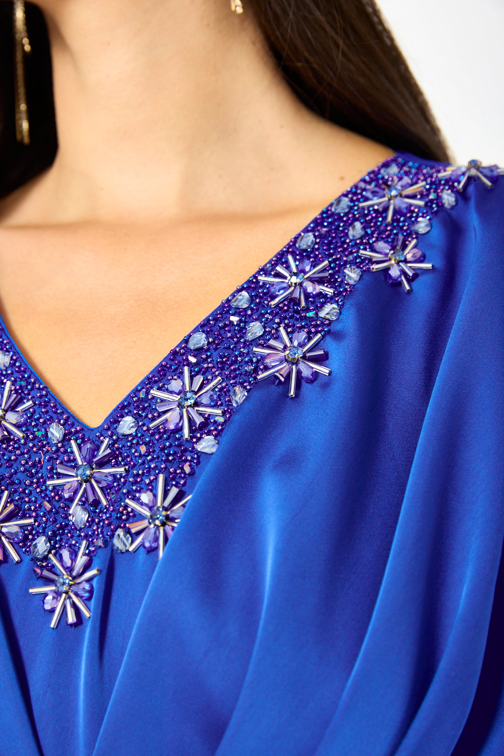 Embellished V-Neck Pleated Dress