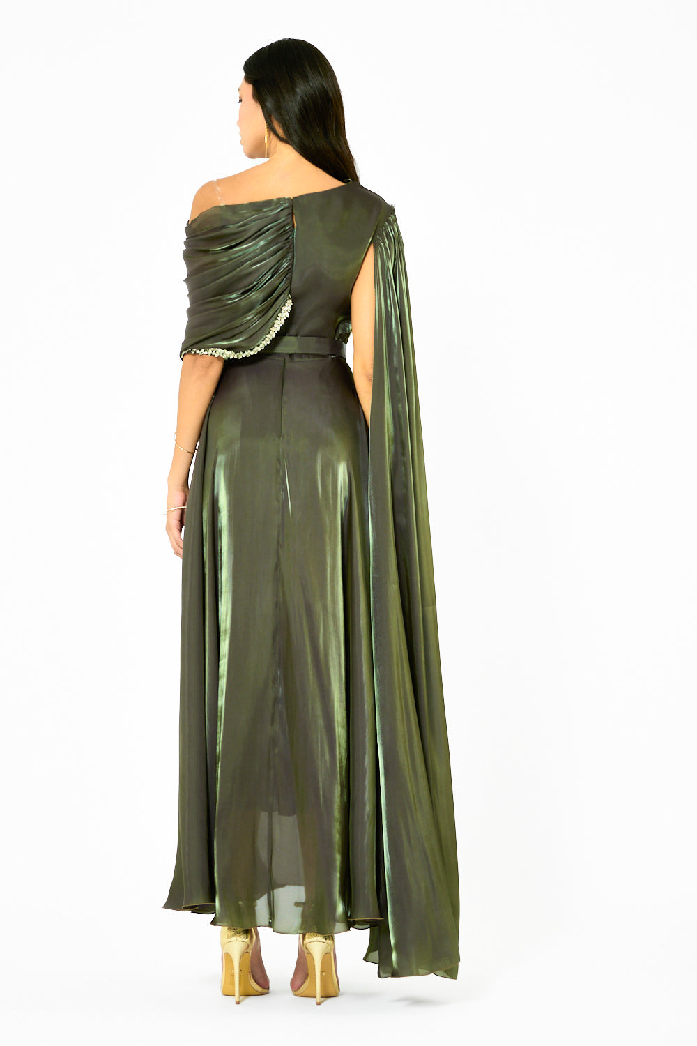 Embellished Drape One-Shoulder Gown