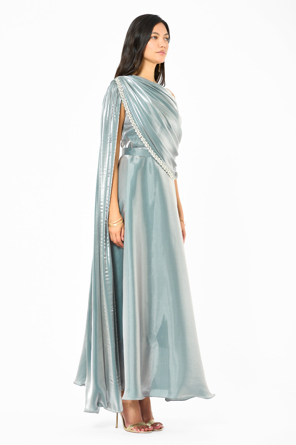 Embellished Drape One-Shoulder Gown