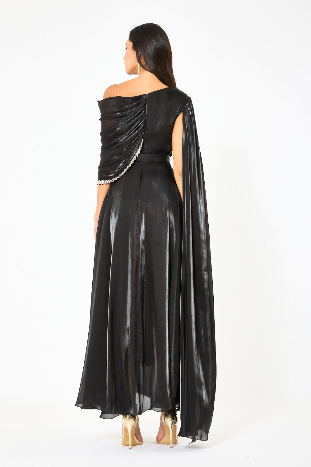 Embellished Drape One-Shoulder Gown