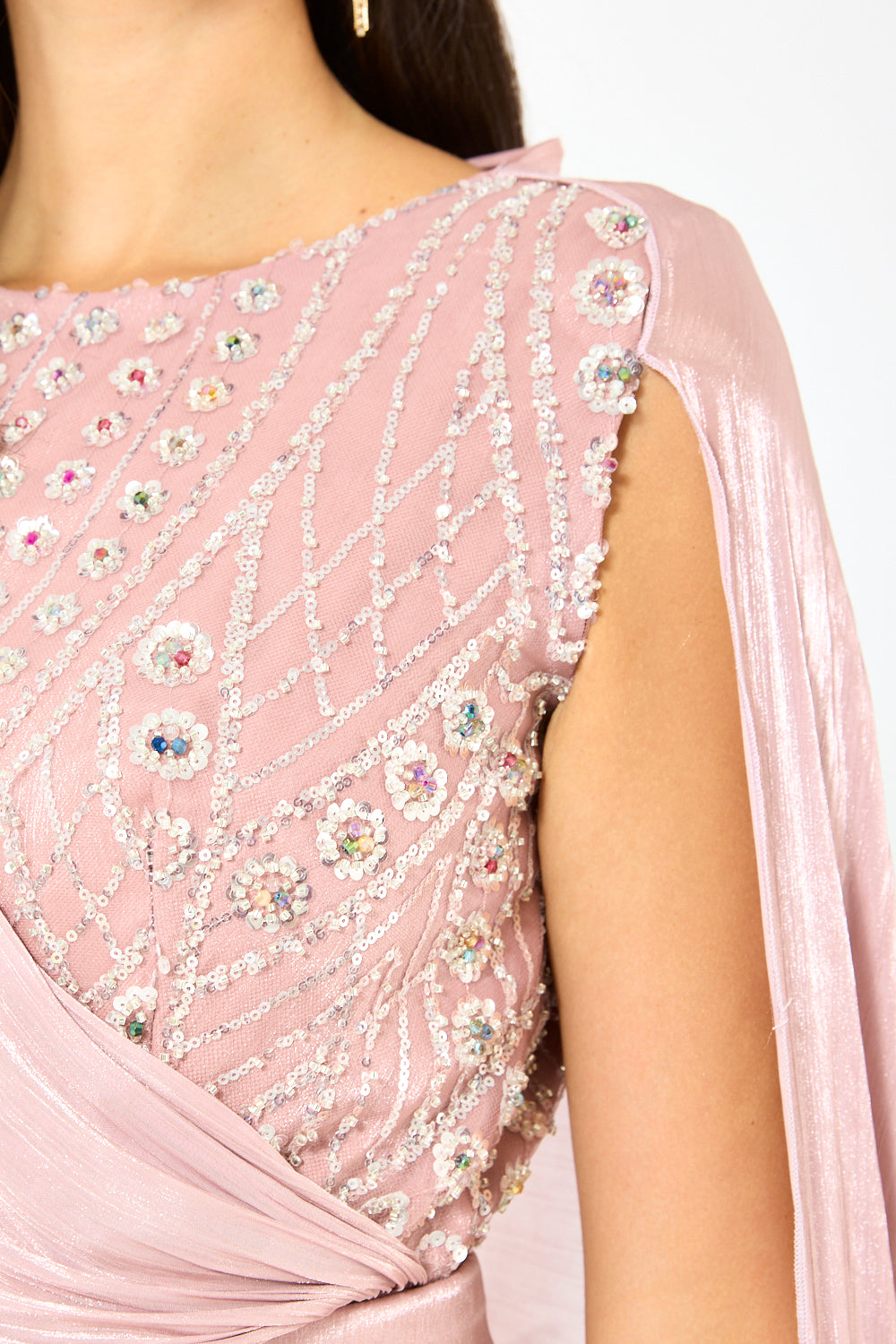 Embellished Drape Cape Gown