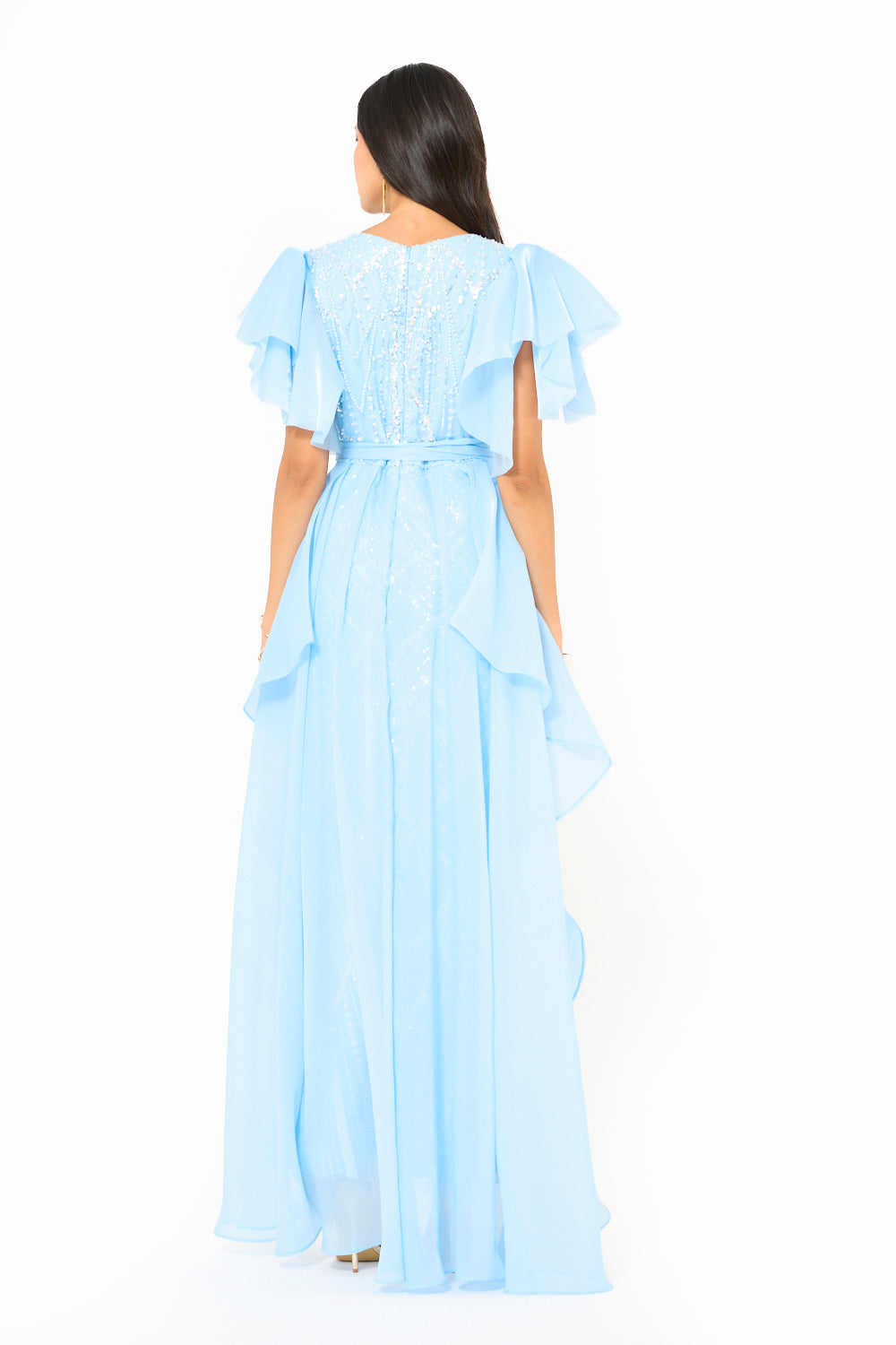 Ruffle Layer Overlay Embellished Gown