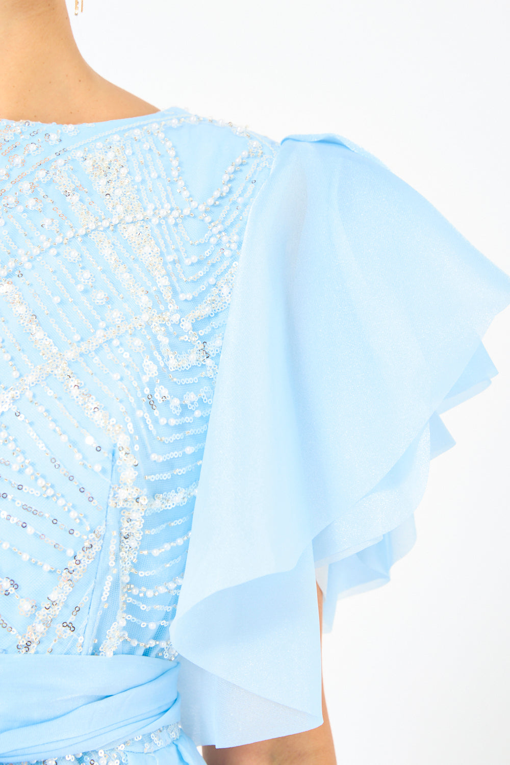 Ruffle Layer Overlay Embellished Gown