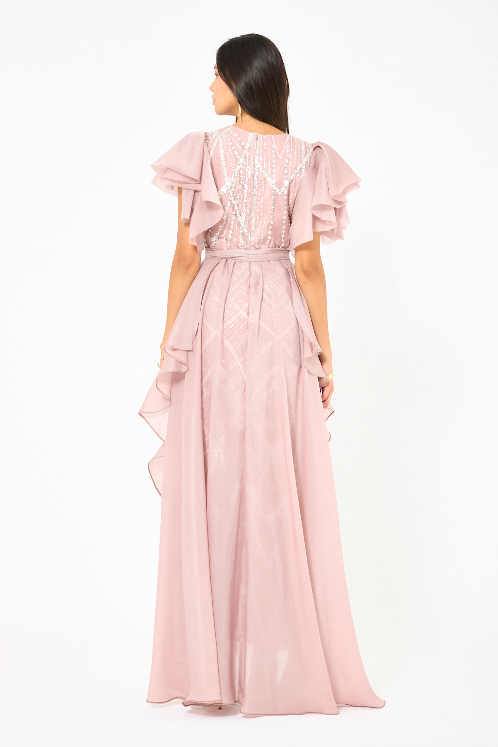 Ruffle Layer Overlay Embellished Gown