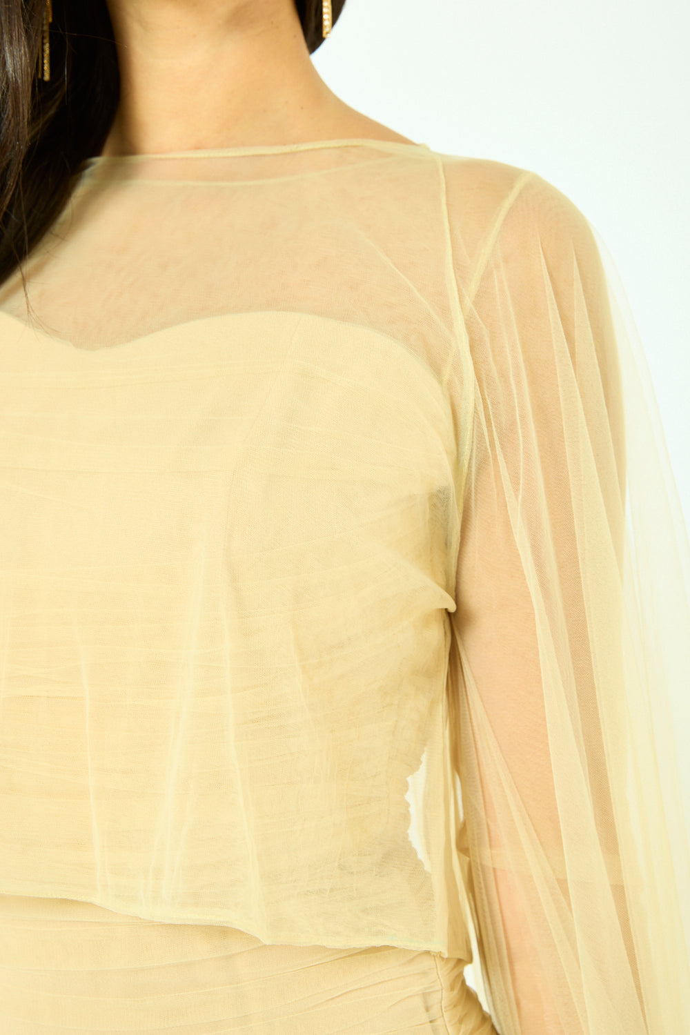 Ruched Sheer Cape Column