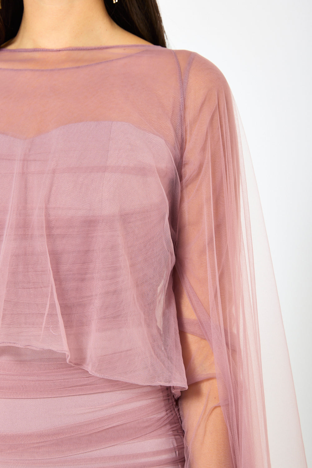 Ruched Sheer Cape Column