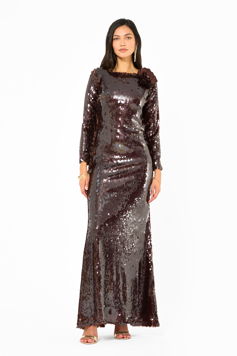 Sequin Dress with Floral Accent