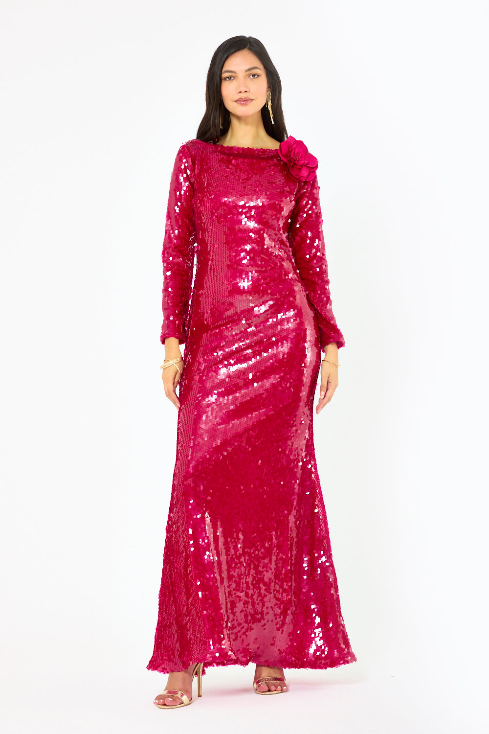 Sequin Dress with Floral Accent