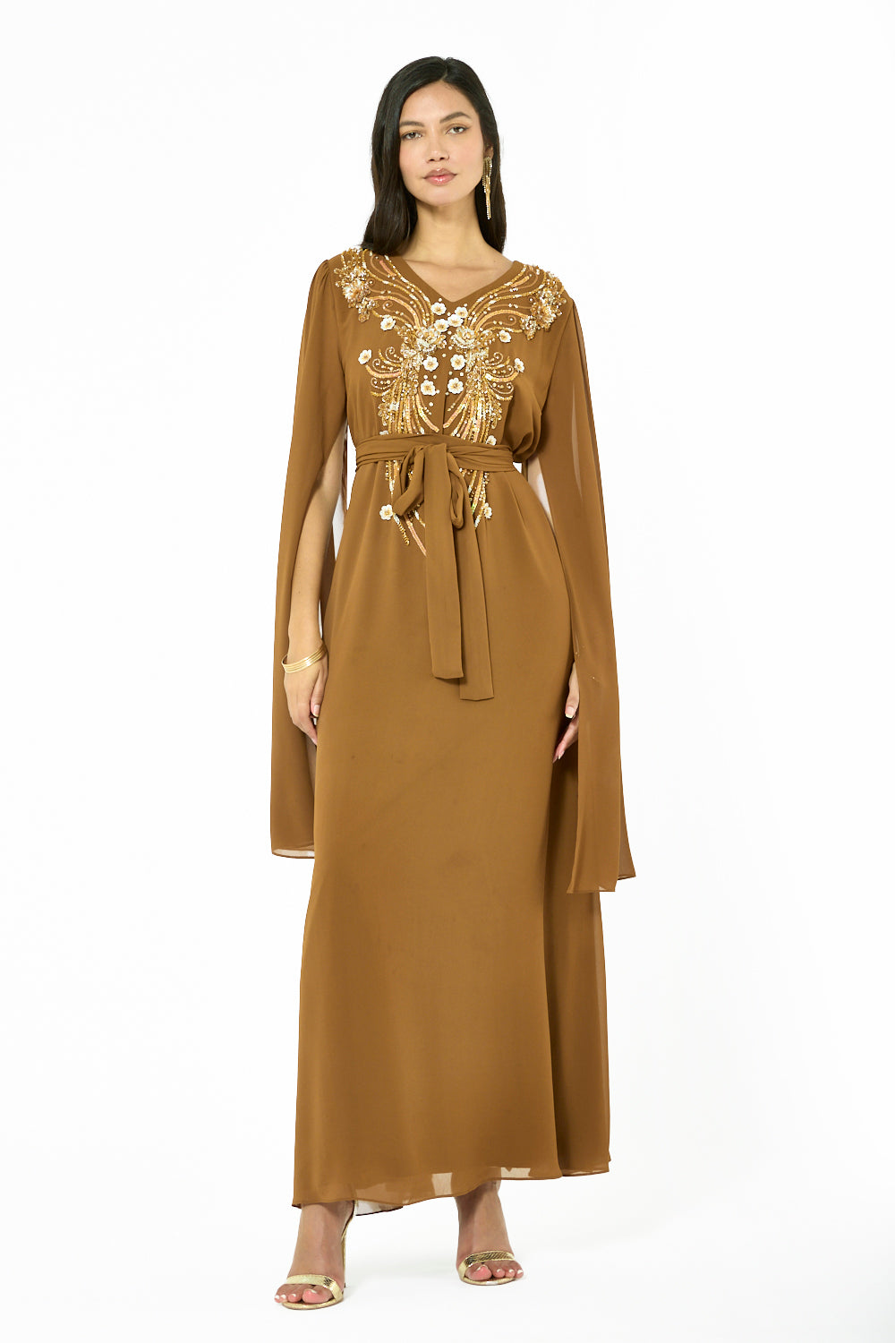 Floral Embellished Cape Dress