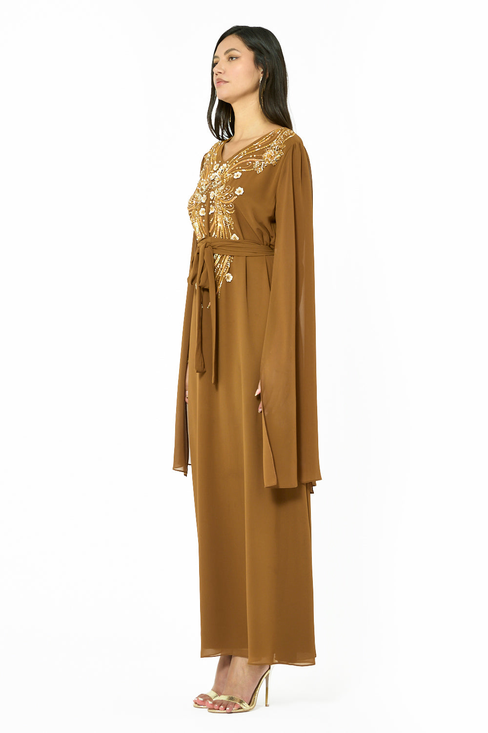 Floral Embellished Cape Dress