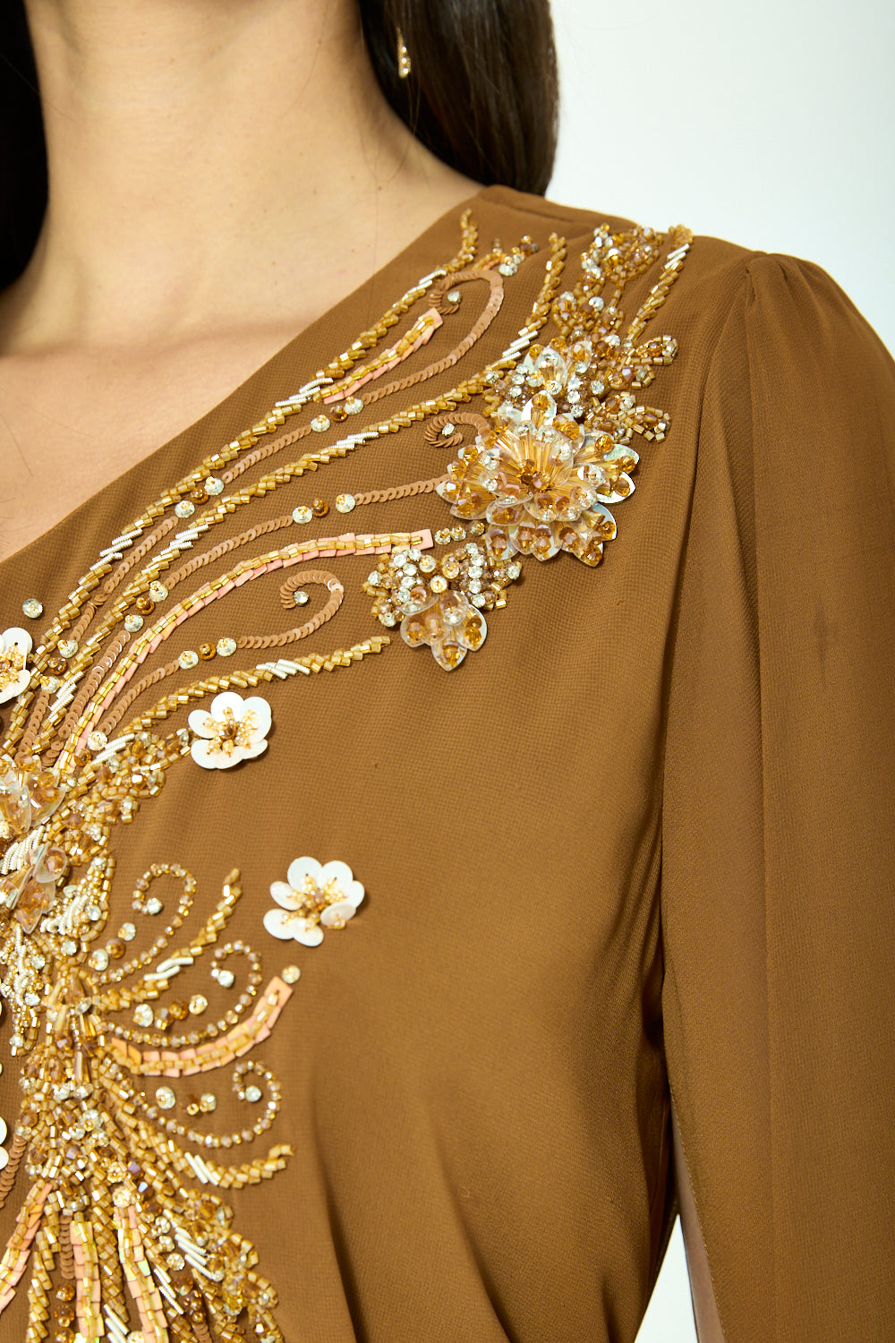 Floral Embellished Cape Dress