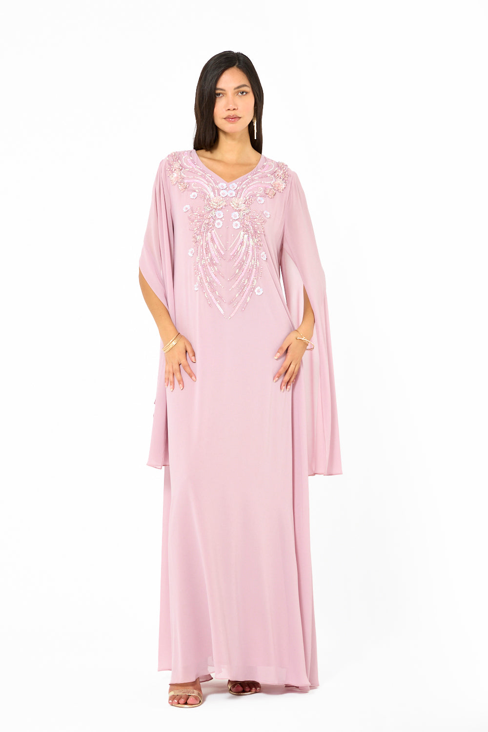 Floral Embellished Cape Dress