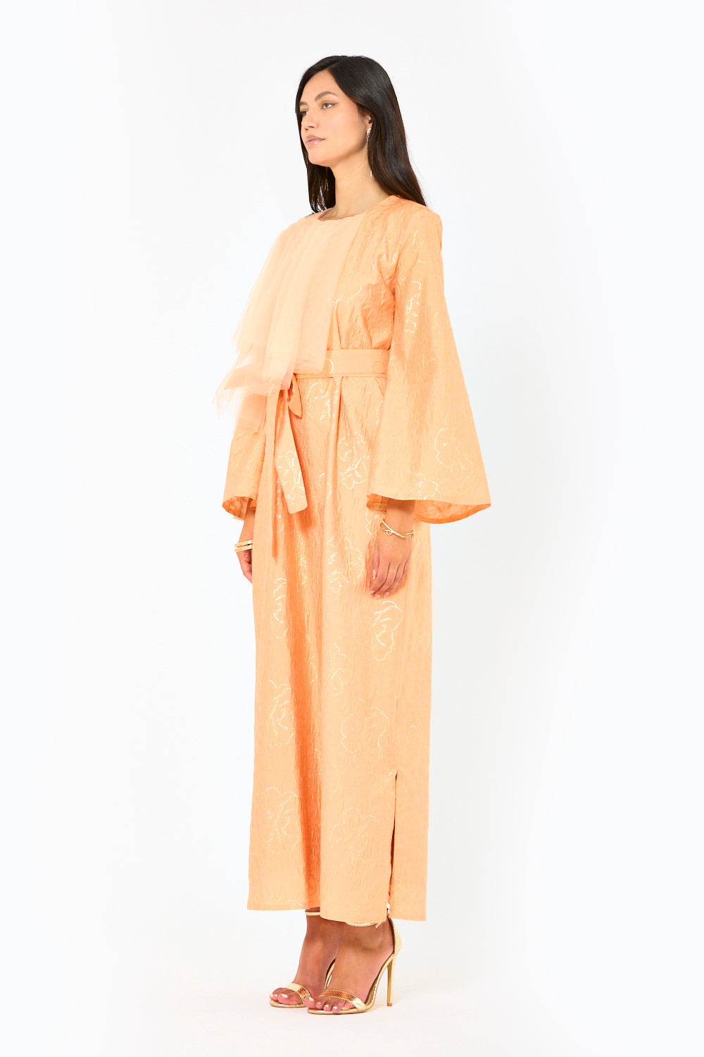 Floral Overlay Asymmetric Cape Dress