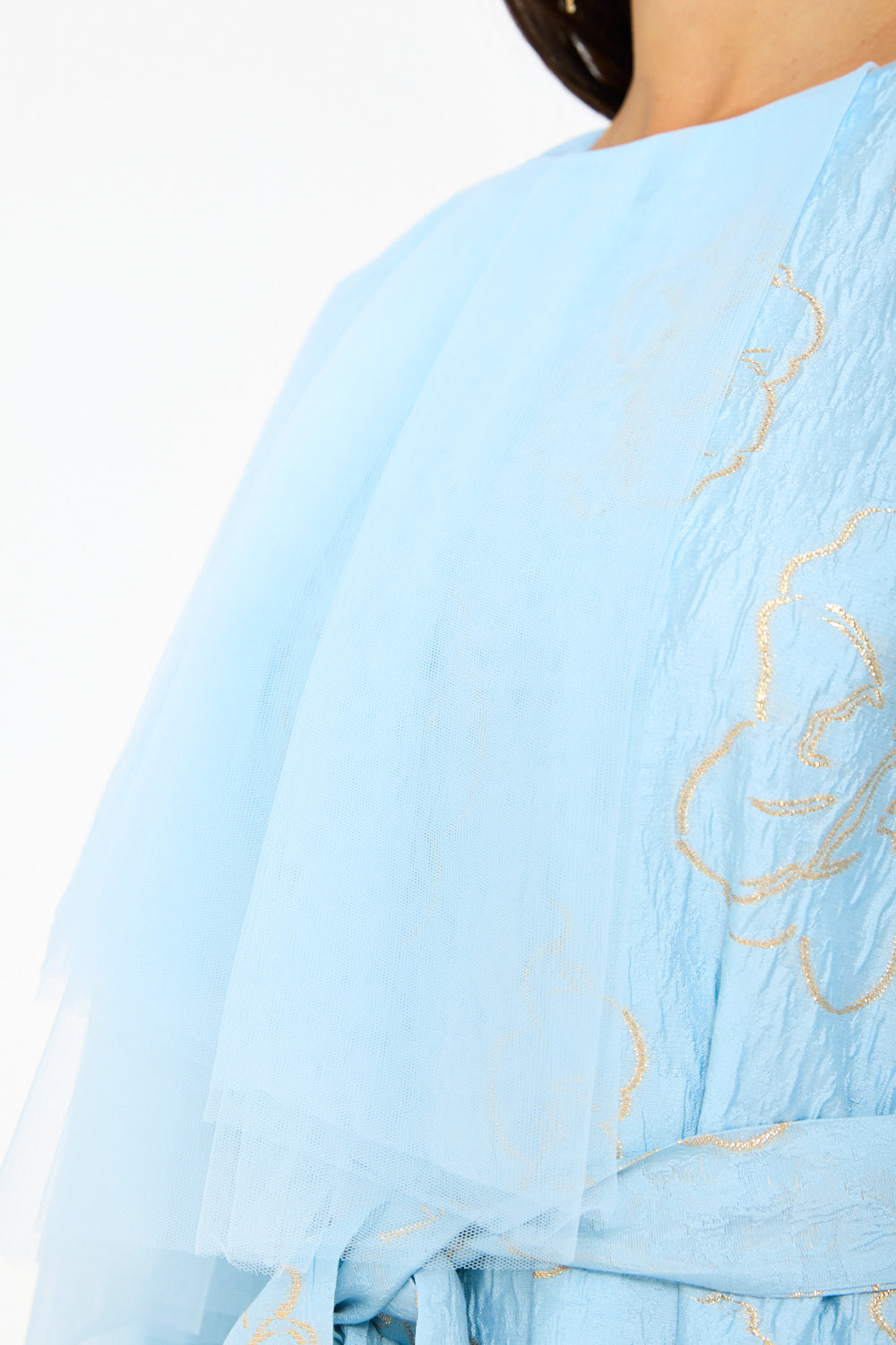 Floral Overlay Asymmetric Cape Dress